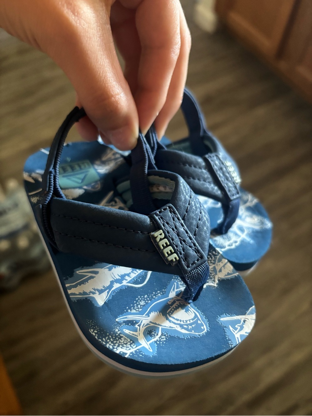 Reef Kids Navy Blue Shark Print Sandals